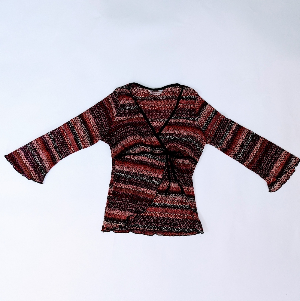 *SOLD ON DIFF PLATFORM* Y2K Fresh Wear Sheer Chain Patterned Mid-Sleeve Top